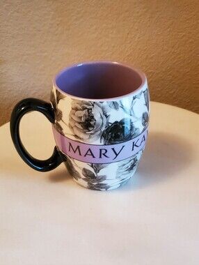 Mary Kay Black, White & Lavendar Floral Logo Ceramic Mug.